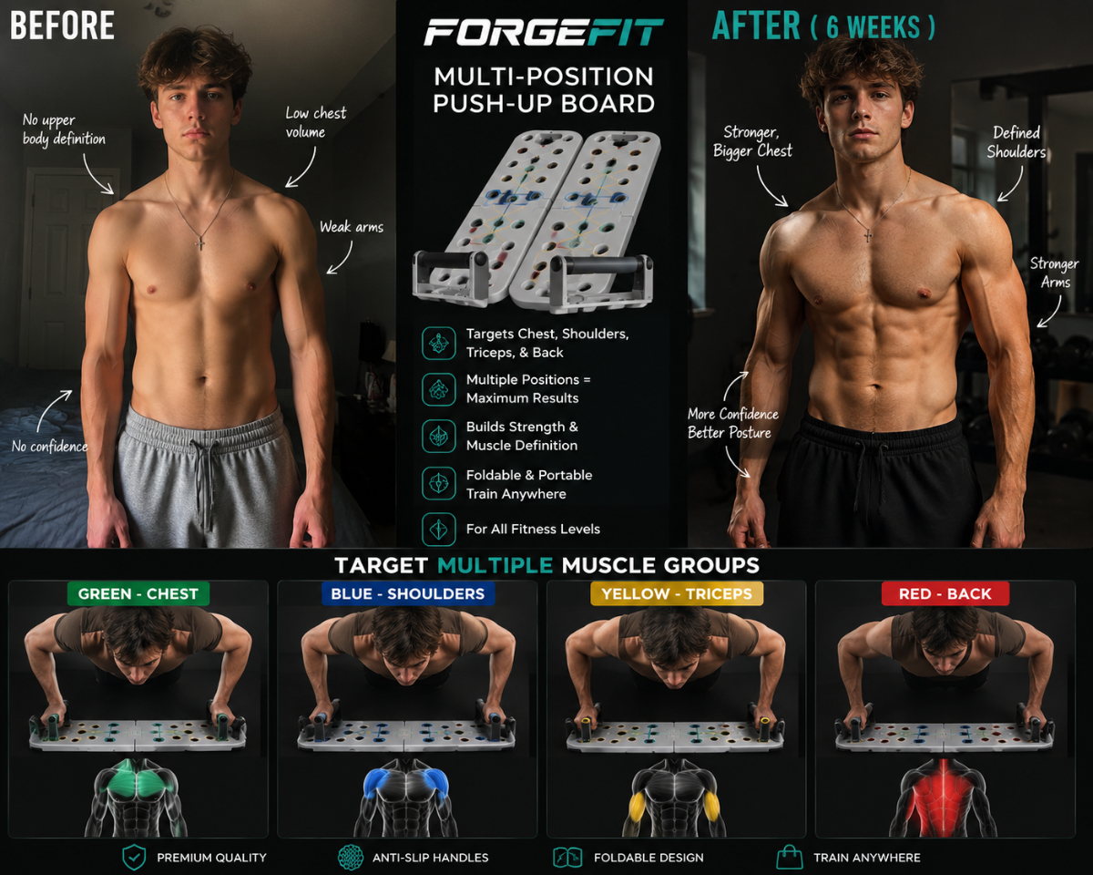 FORGEFIT™ Premium Foldable Push-Up Board with Resistance Bands | Full Body Home Gym System