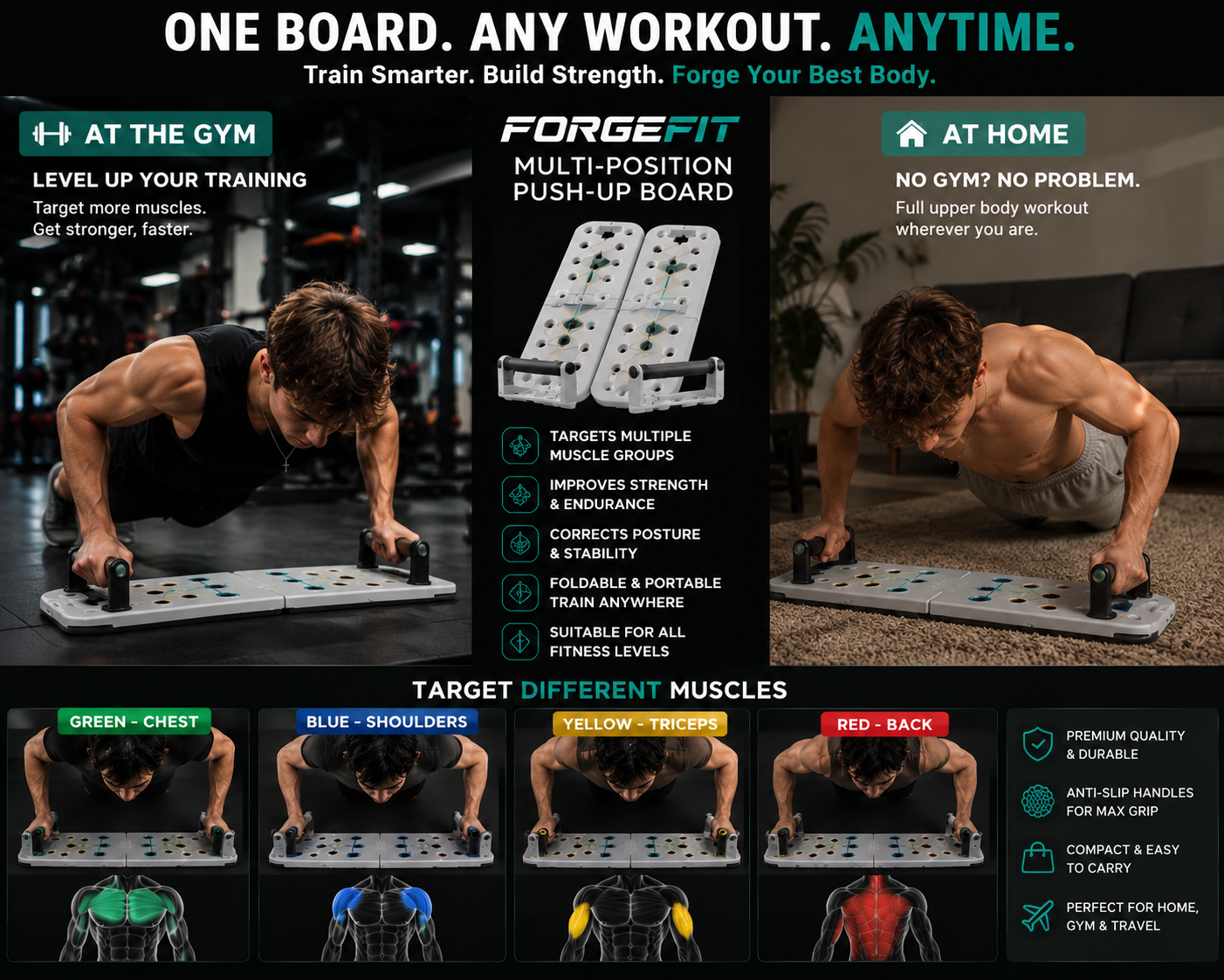 FORGEFIT™ Premium Foldable Push-Up Board with Resistance Bands | Full Body Home Gym System