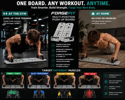 FORGEFIT™ Premium Foldable Push-Up Board with Resistance Bands | Full Body Home Gym System