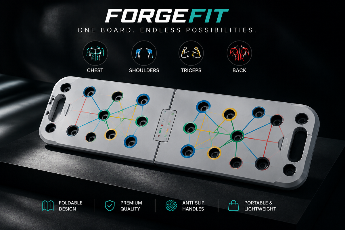FORGEFIT™ Premium Foldable Push-Up Board with Resistance Bands | Full Body Home Gym System
